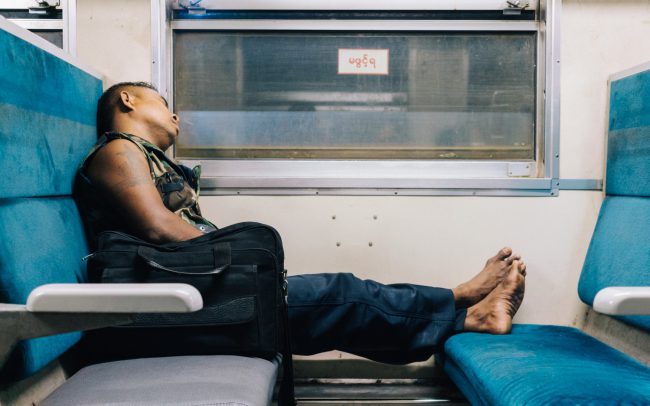 Yangon commuter asleep