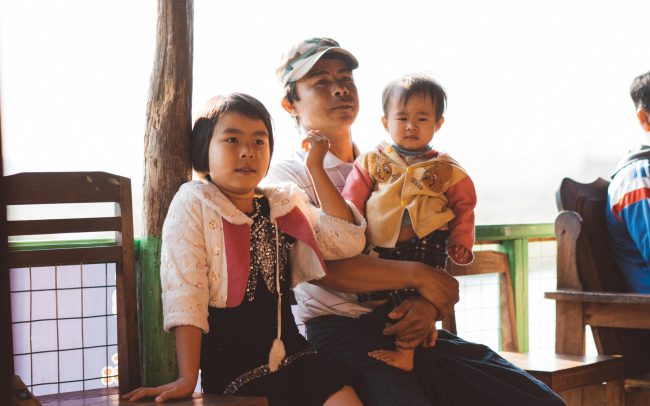 a dad and his 2 kids in Myanmar [David Tan]