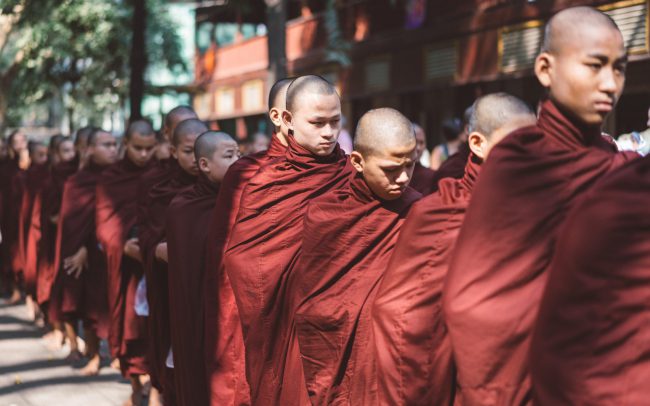 monks queue for lunch [David Tan]