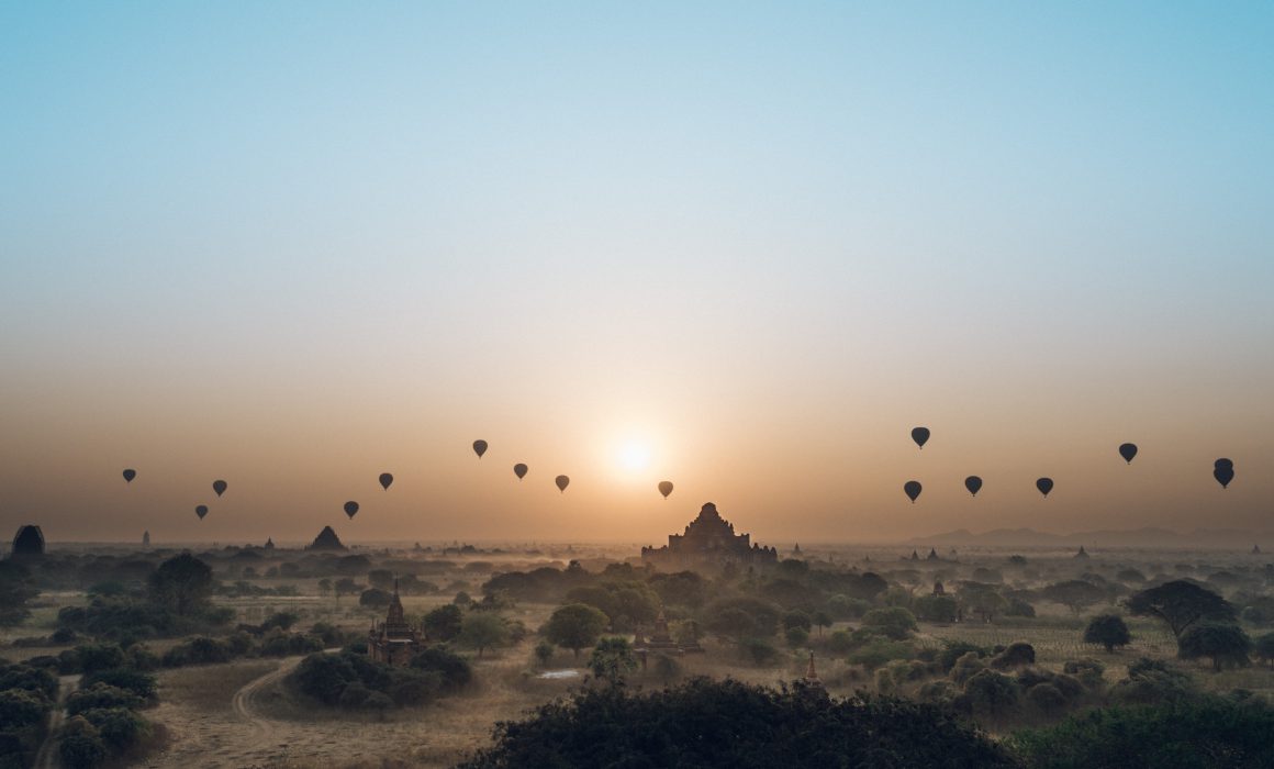 Bagan sunrise landscape with hot air balloon [David Tan]